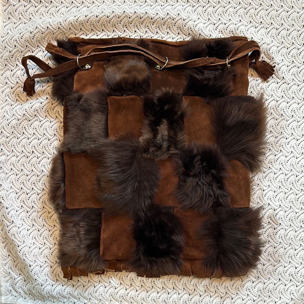 Luxurious Brown Fur and Suede Women's Bag
